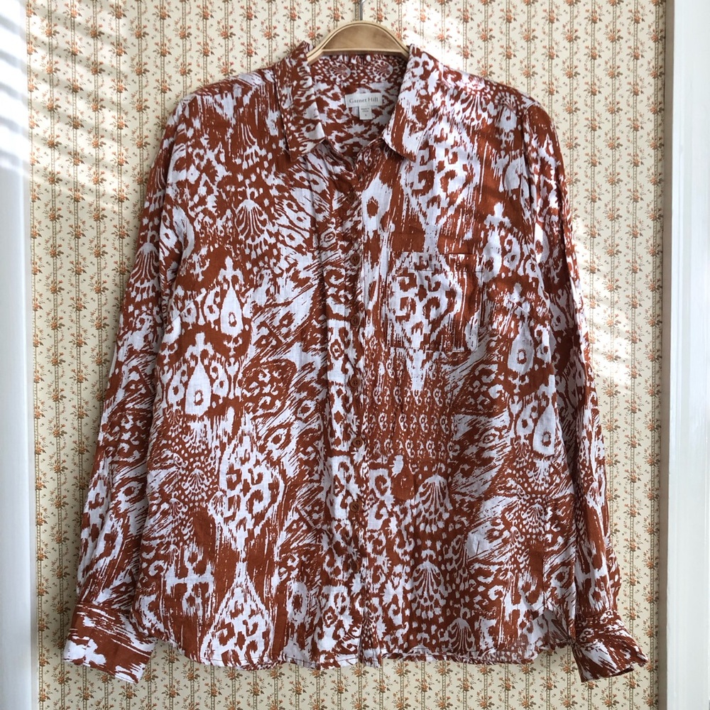 Garnet Hill 100% Linen Button-Down Rust/White Abs… - image 2